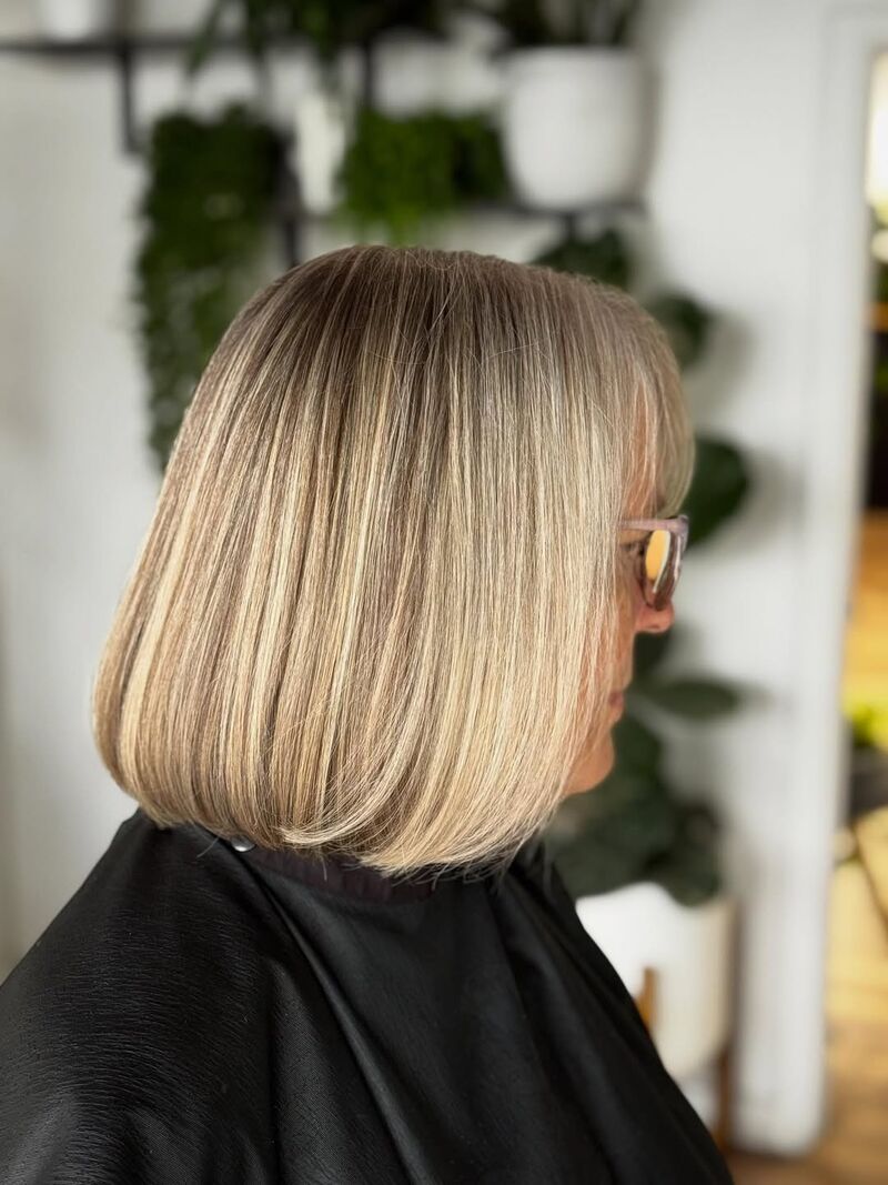 Precision blunt bob with balayage